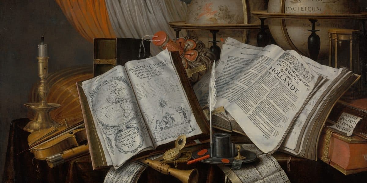 Натюрморт с книгами, глобусом и научными инструментами