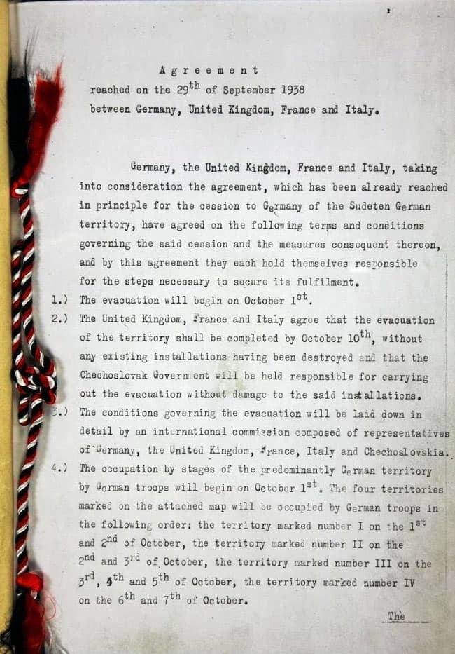 Первая страница британского оригинала Мюнхенского соглашения, 29 сентября 1938 года