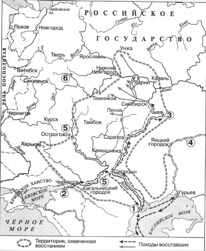 Карта: Восстание Степана Разина 1670–1671